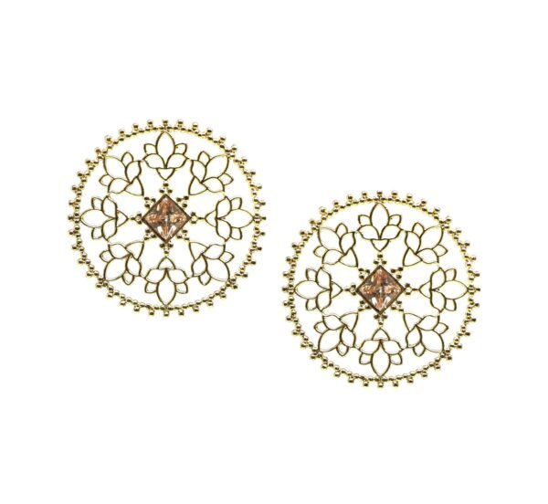 Gold Mandala Earrings With Citrine Stone