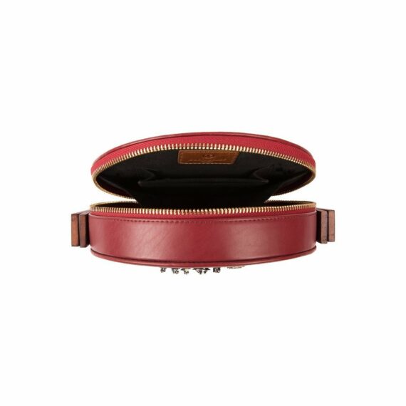 Wood and Red Leather Round Clutch