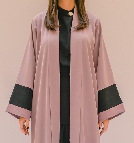 Stripe Patched Abaya Lilac and Black