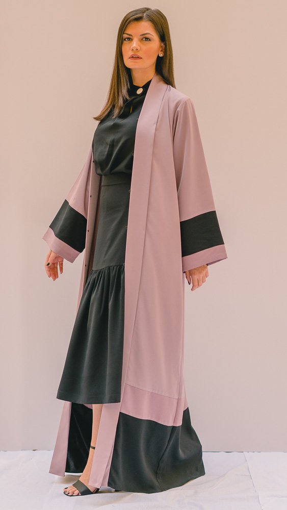 Stripe Patched Abaya Lilac and Black