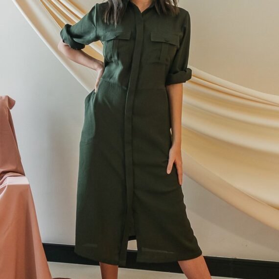 Military Green Midi Dress » Goshopia: Slow and Sustainable Fashion