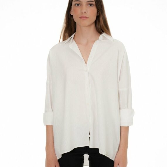 GOTS Oversized blouse with beige dots » Goshopia: Slow & Sustainable