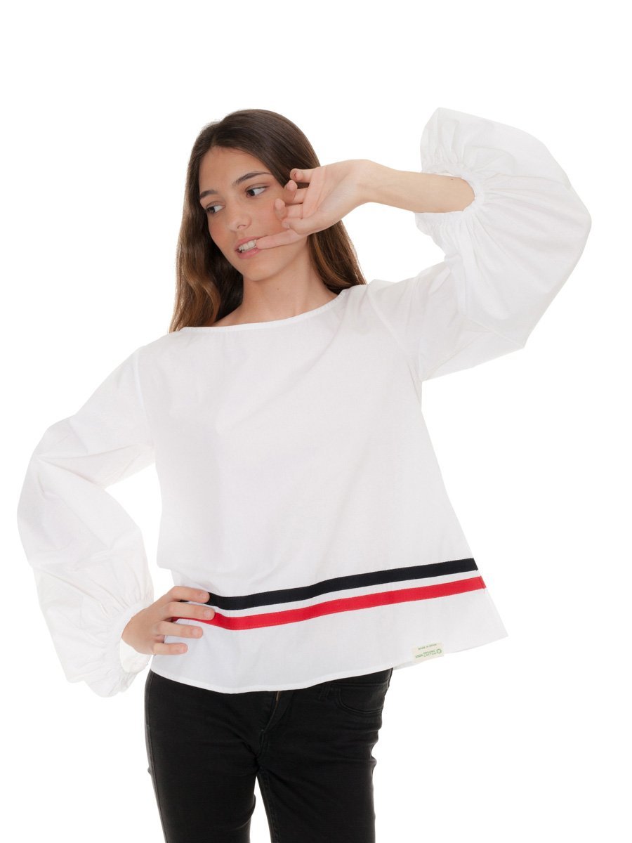 GOTS White Cotton blouse two stripes » Goshopia: Slow & Sustainable Fashion