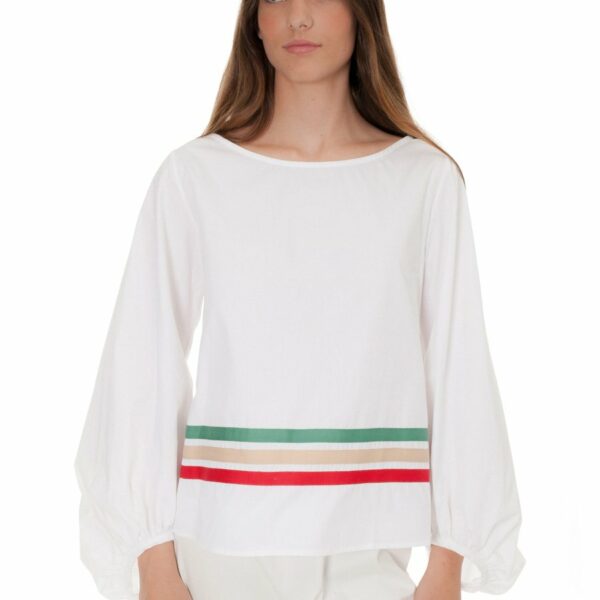 GOTS White Cotton blouse three stripes