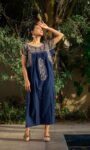 Navy Blue Antonino Dress with Golden Embroidery