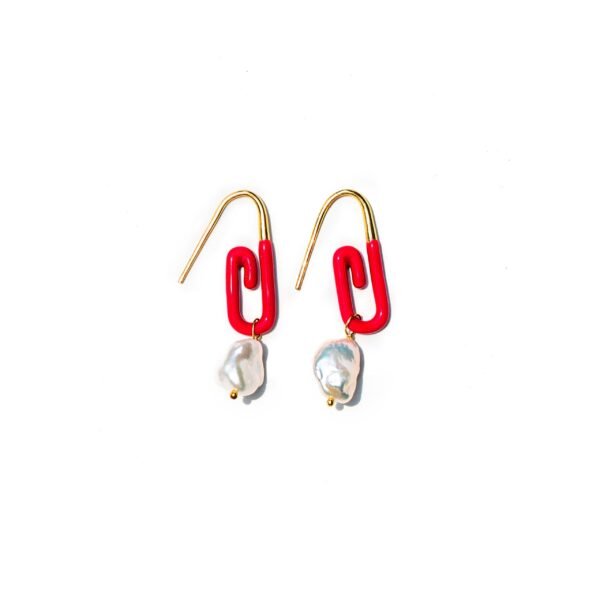 Pink Paperclip Earrings with Pearl Drop