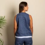 Blue Linen Co-Ord Top With Centre Closure