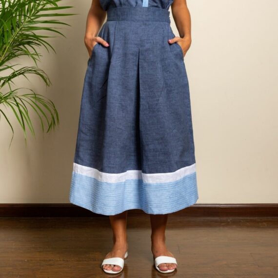 Blue Linen Co-Ord Midi Skirt
