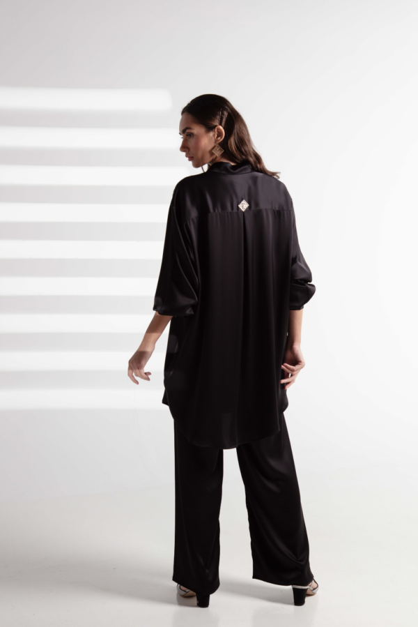 Basic Black Belted Silk Shirt