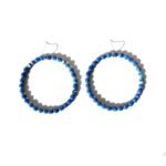 Blue Paper Bead Hoop Earrings