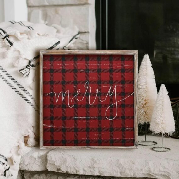 'Merry' Plaid Wooden Sign