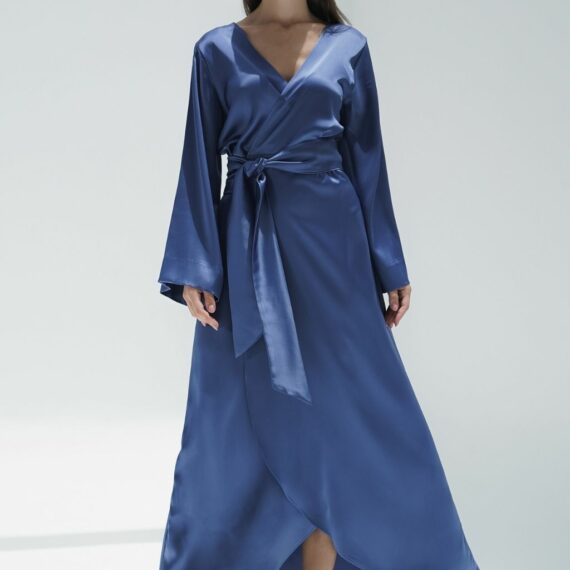 Indigo Blue Silk Wrap Dress