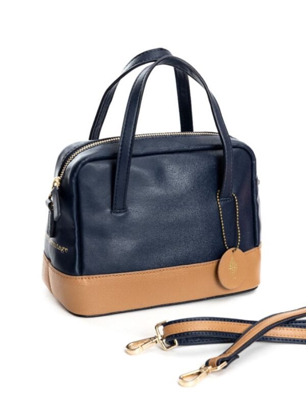 Navy Blue & Caramel Vanadey Apple Leather Bag