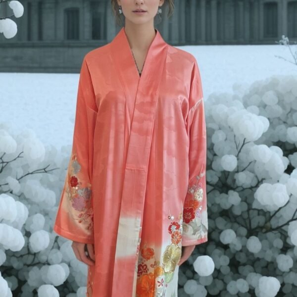 Embroidered Silk Pink Abaya Kimono