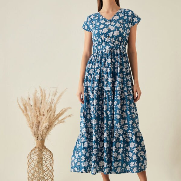 Blue Printed Maxi Dress