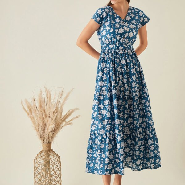 BLUE PRINTED MAXI DRESS FOR WOMEN Arras