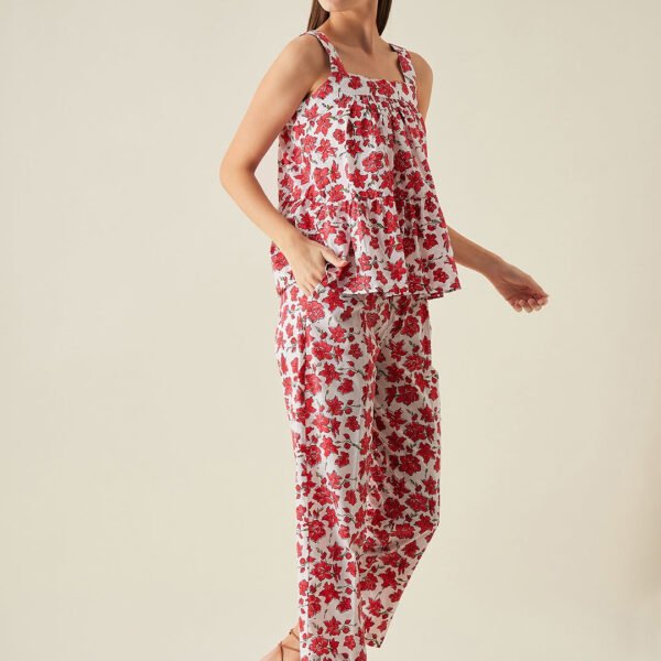 RED PRINTED PANTS BLOCK PRINTED ORGANIC COTTON Arras