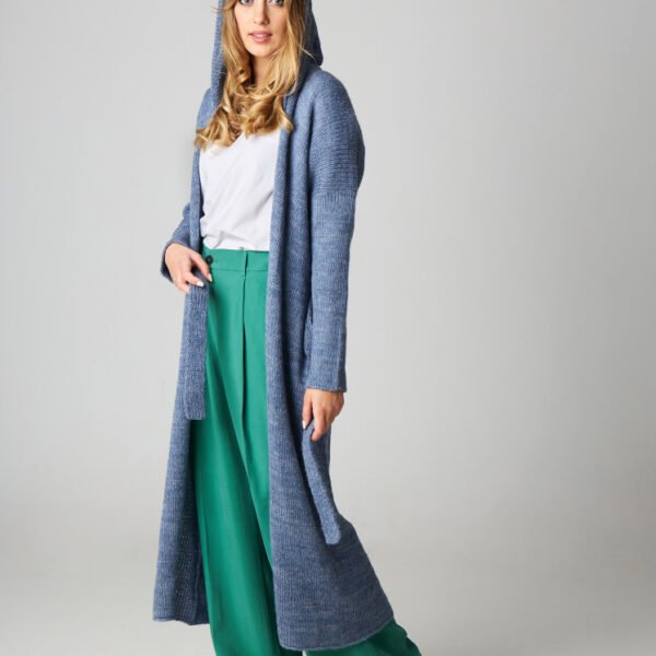 Cuddly Hooded Long Cardigan in Jeans