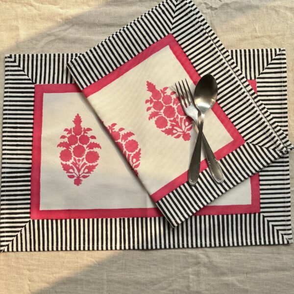 Pink Black Print Dining Table Placemats | Set of 2