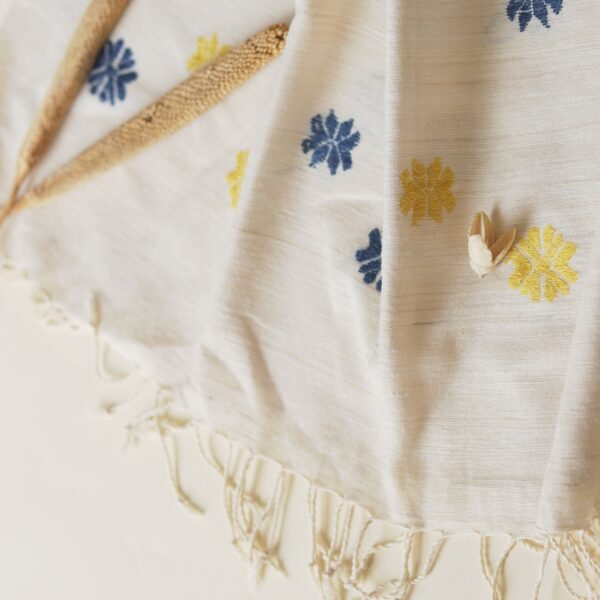 Blue and Yellow Motifs Silk Scarf Arras