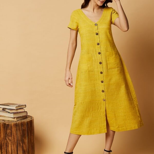 Yellow Button Midi Dress