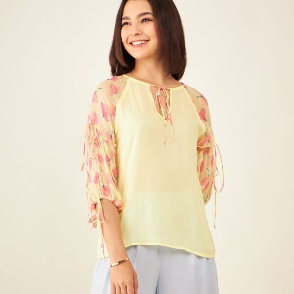 LEMON YELLOW BALLOON SLEEVE TOP FOR LADIES Arras