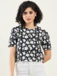 Black Floral Crop Shirt