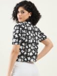 Black Floral Crop Shirt