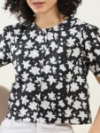 Black Floral Crop Shirt