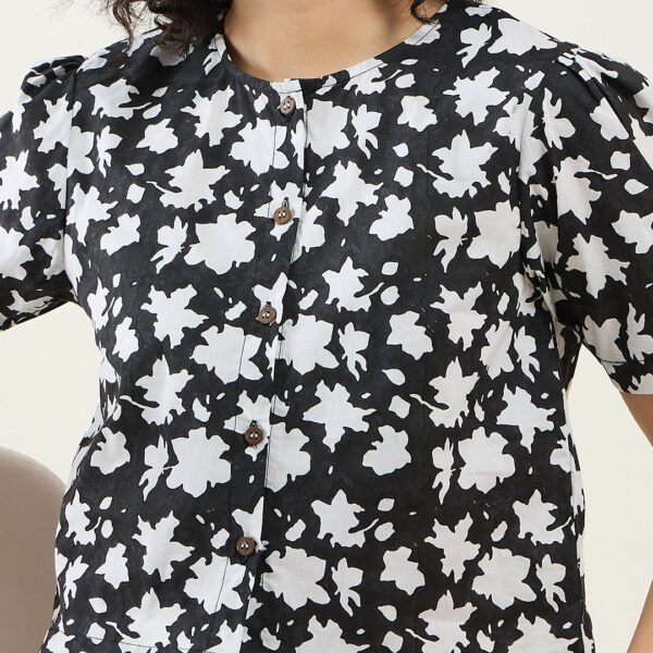 Black Floral Crop Shirt