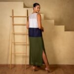 Green Colorblock Linen Maxi Dress