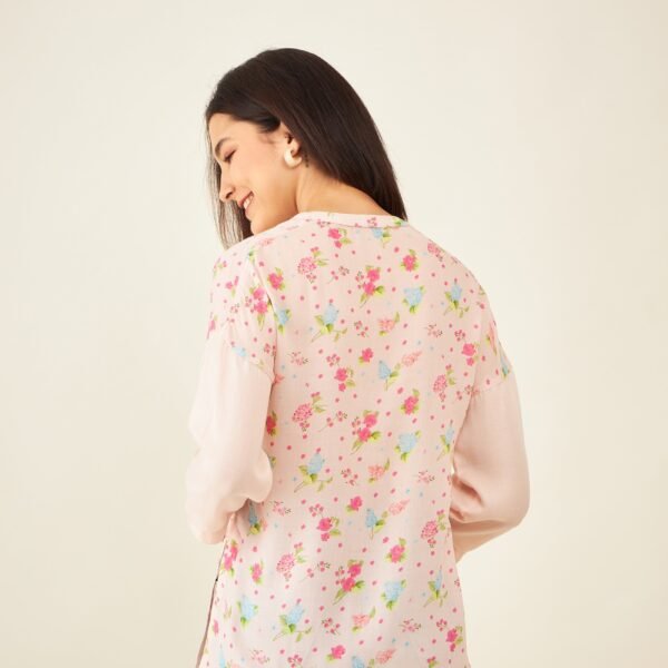 PINK FLORAL LONG TUNIC TOP FOR LADIES Arras