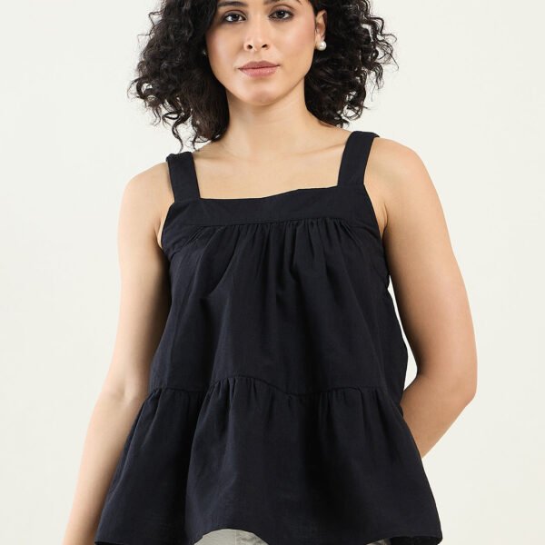 Black Sleeveless Flared Top