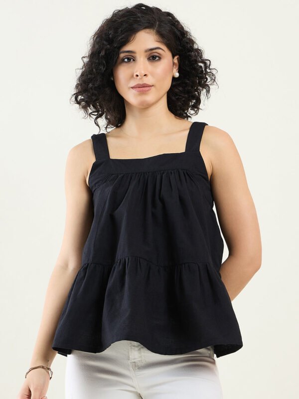 Black Sleeveless Flared Top