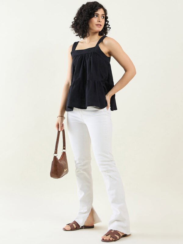 Black Sleeveless Flared Top