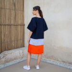 Navy and Orange V-Neck Dress