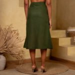 Olive Green Linen Midi Skirt