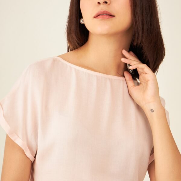 BOAT NECK TOP WITH TIE UP BACK DETAIL FOR LADIES PINK Arras