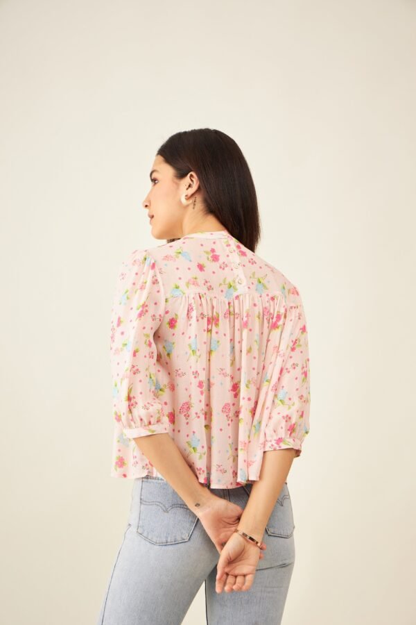 Pink Floral Pintucks Top