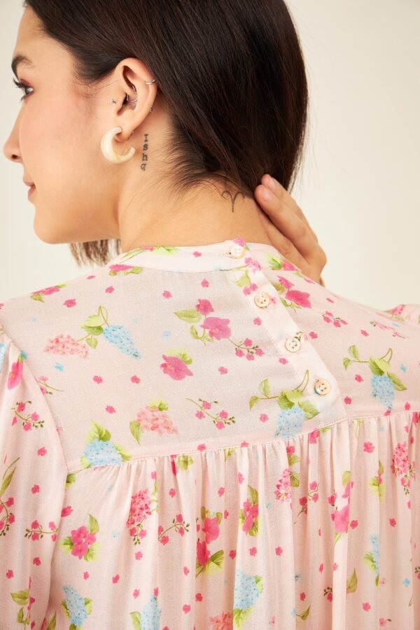 Pink Floral Pintucks Top