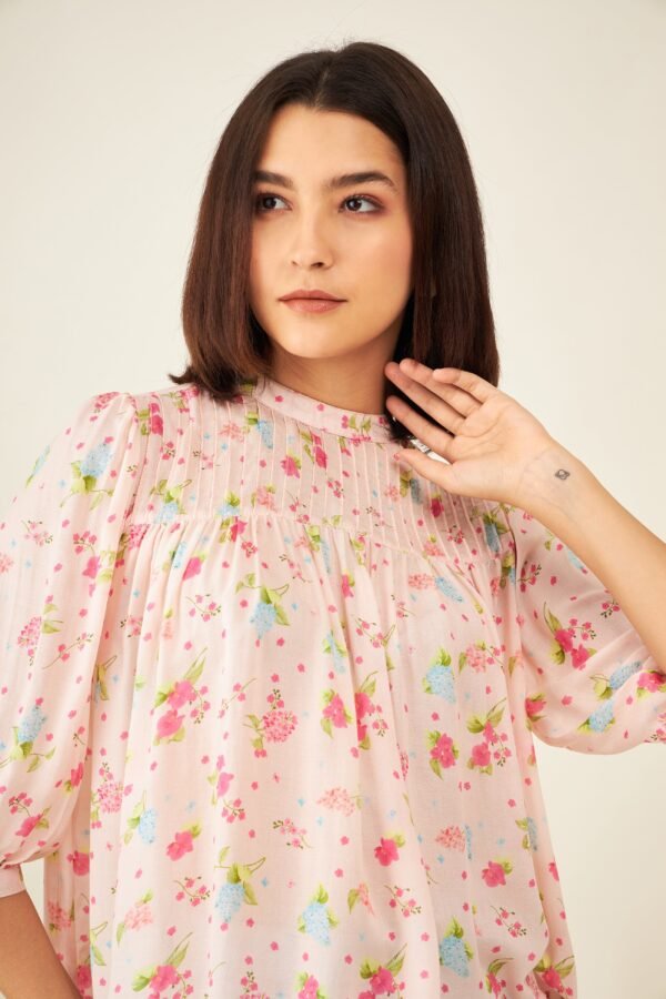 Pink Floral Pintucks Top