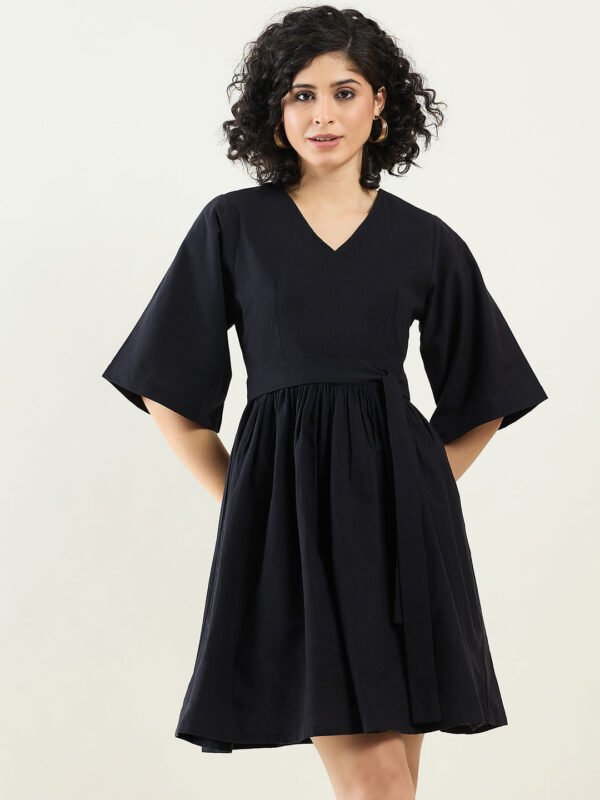 Black Belted Flared Dress