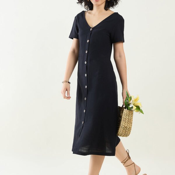 Black Button Midi Dress