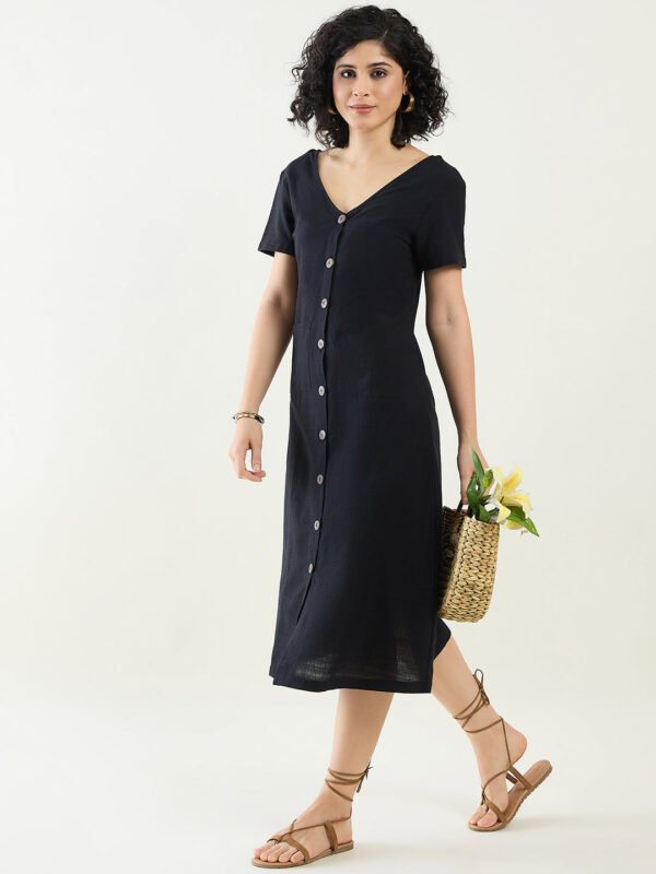 Black Button Midi Dress Goshopia Slow and Sustainable Fashion