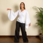 White Sleeves Linen Wrap Top