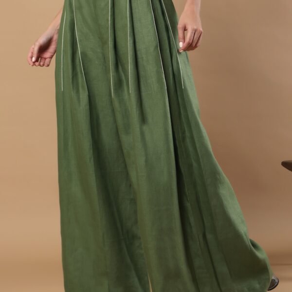 Aspen olive green Hemp Pants Poetry in stitches Sustainable Hemp palazzo trousers