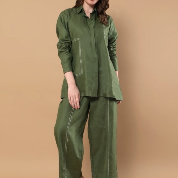 Ember Green Hemp Co-Ord Set Sustainable Fashion Shop for ladies Poetry in Stitches