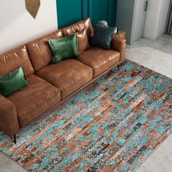 Stripes Rug Brown & Floral Turquoise