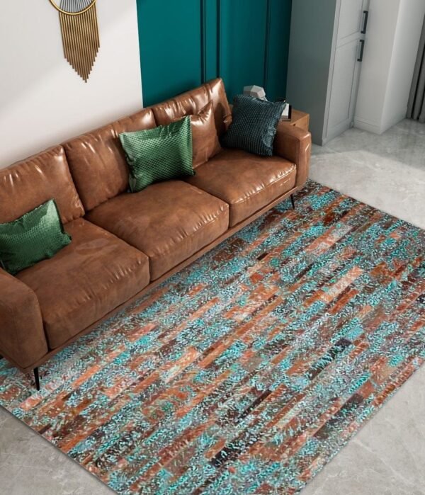 Stripes Rug Brown & Floral Turquoise