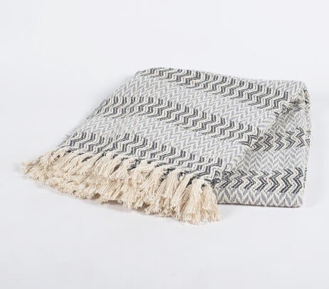 Handwoven Cotton Chevron Throw with Tassels